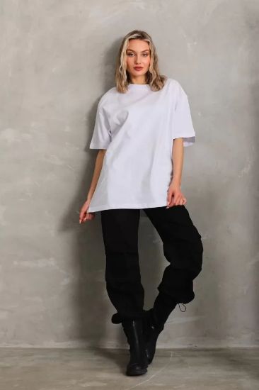 Unisex Bisiklet Yaka 20/1 Düz Oversize T-Shirt - Beyaz resmi