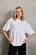 Unisex Bisiklet Yaka 20/1 Düz Oversize T-Shirt - Beyaz resmi
