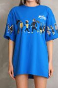 Unisex Bisiklet Yaka Baskılı Oversize T-Shirt - Mavi resmi