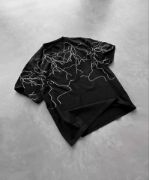 Unisex Bisiklet Yaka Baskılı Oversize T-Shirt - Siyah resmi
