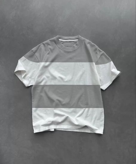 Unisex Bisiklet Yaka Parçalı T-Shirt - Gri resmi