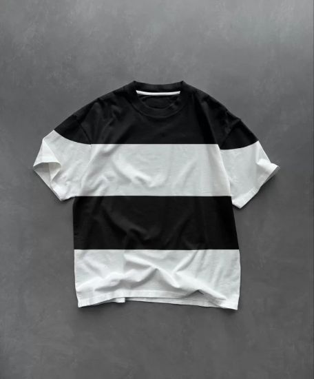Unisex Bisiklet Yaka Parçalı T-Shirt - Siyah resmi