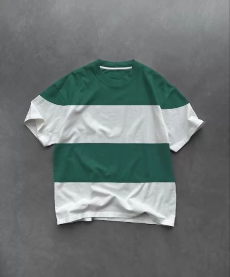 Unisex Bisiklet Yaka Parçalı T-Shirt - Yeşil resmi