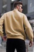 Erkek Düz Bisiklet Yaka Sweat - Bej resmi
