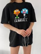 Bisiklet Yaka Baskılı Oversize T-Shirt - Siyah resmi