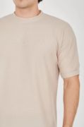 Unisex Waffle Kumaş Rahat Kol T-Shirt - Bej resmi