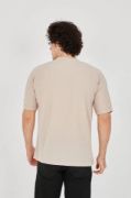 Unisex Waffle Kumaş Rahat Kol T-Shirt - Bej resmi