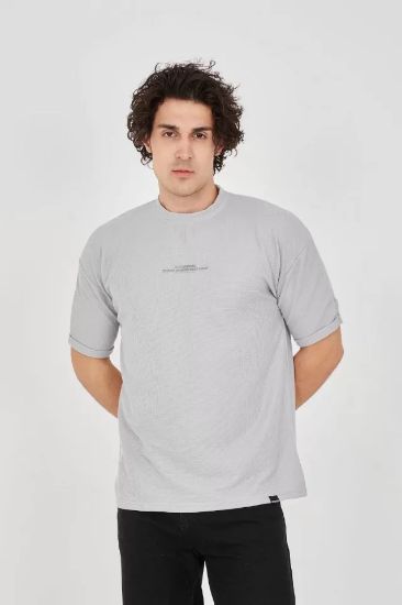 Unisex Waffle Kumaş Rahat Kol T-Shirt - Boyalı Gri resmi