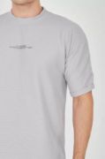 Unisex Waffle Kumaş Rahat Kol T-Shirt - Boyalı Gri resmi