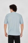 Unisex Waffle Kumaş Rahat Kol T-Shirt - Buz Mavisi resmi