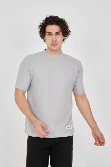 Unisex Waffle Kumaş Rahat Kol T-Shirt - Boyalı Gri resmi
