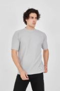 Unisex Waffle Kumaş Rahat Kol T-Shirt - Boyalı Gri resmi