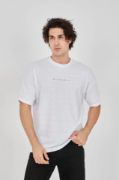 Unisex Jakar Kumaş Rahat Kol T-Shirt - Beyaz resmi