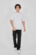 Unisex Jakar Kumaş Rahat Kol T-Shirt - Beyaz resmi