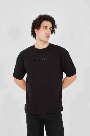 Unisex Jakar Kumaş Rahat Kol T-Shirt - Siyah resmi