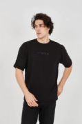 Unisex Jakar Kumaş Rahat Kol T-Shirt - Siyah resmi