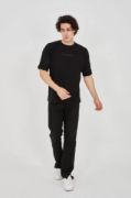Unisex Jakar Kumaş Rahat Kol T-Shirt - Siyah resmi