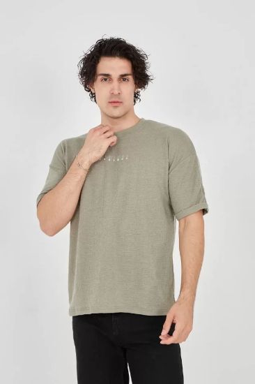Unisex Jakar Kumaş Rahat Kol T-Shirt - Açık Yeşil resmi
