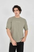 Unisex Jakar Kumaş Rahat Kol T-Shirt - Açık Yeşil resmi