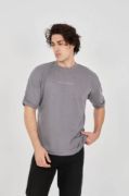 Unisex Jakar Kumaş Rahat Kol T-Shirt - Gri resmi