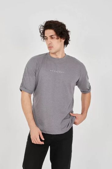 Unisex Jakar Kumaş Rahat Kol T-Shirt - Gri resmi