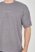 Unisex Jakar Kumaş Rahat Kol T-Shirt - Gri resmi