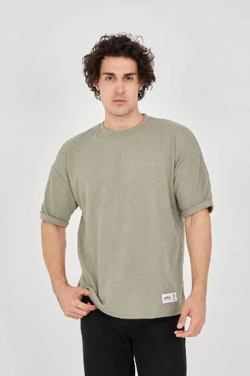 Unisex Jakar Kumaş Rahat Kol T-Shirt - Açık Yeşil resmi