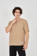 Unisex Jakar Kumaş Rahat Kol T-Shirt - Kahverengi resmi