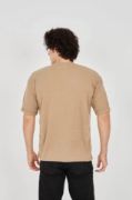 Unisex Jakar Kumaş Rahat Kol T-Shirt - Kahverengi resmi