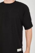 Unisex Jakar Kumaş Rahat Kol T-Shirt - Siyah resmi