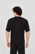Unisex Jakar Kumaş Rahat Kol T-Shirt - Siyah resmi