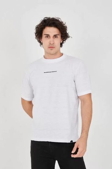 Unisex Jakar Kumaş Slim Fit T-Shirt - Beyaz resmi