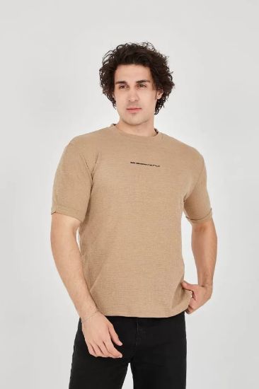 Unisex Jakar Kumaş Slim Fit T-Shirt - Kahverengi resmi