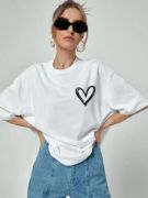 Bisiklet Yaka Baskılı Oversize T-Shirt - Beyaz resmi