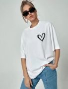 Bisiklet Yaka Baskılı Oversize T-Shirt - Beyaz resmi