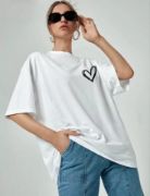 Bisiklet Yaka Baskılı Oversize T-Shirt - Beyaz resmi