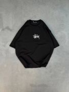 Unisex Bisiklet Yaka Baskılı Oversize T-Shirt - Siyah resmi