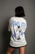 Unisex Bisiklet Yaka Baskılı Oversize T-Shirt - Beyaz resmi