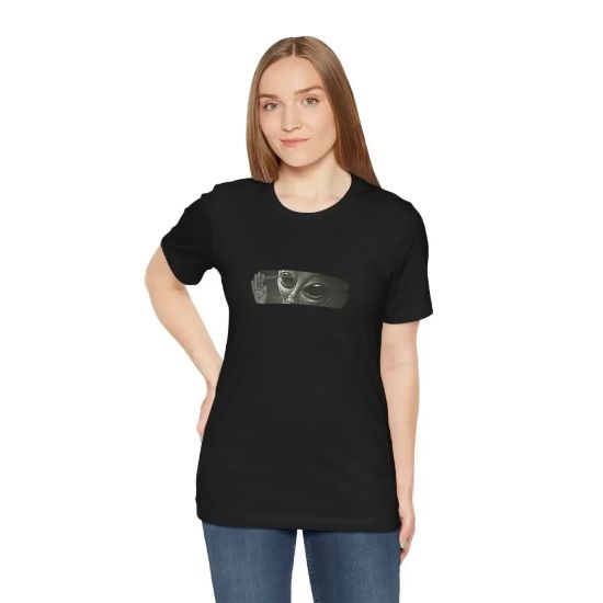 Unisex Bisiklet Yaka Baskılı T-Shirt - Siyah resmi