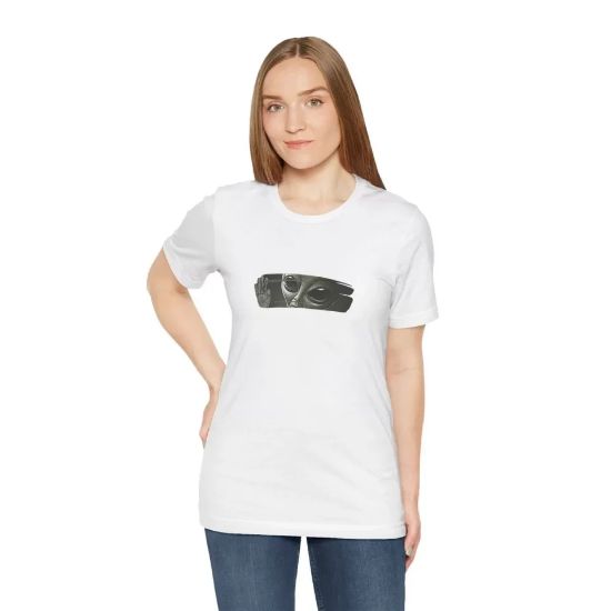 Unisex Bisiklet Yaka Baskılı T-Shirt - Beyaz resmi