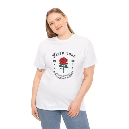 Unisex Bisiklet Yaka Baskılı T-Shirt - Beyaz resmi