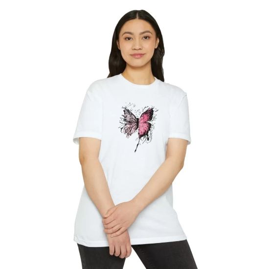 Unisex Bisiklet Yaka Baskılı T-Shirt - Beyaz resmi
