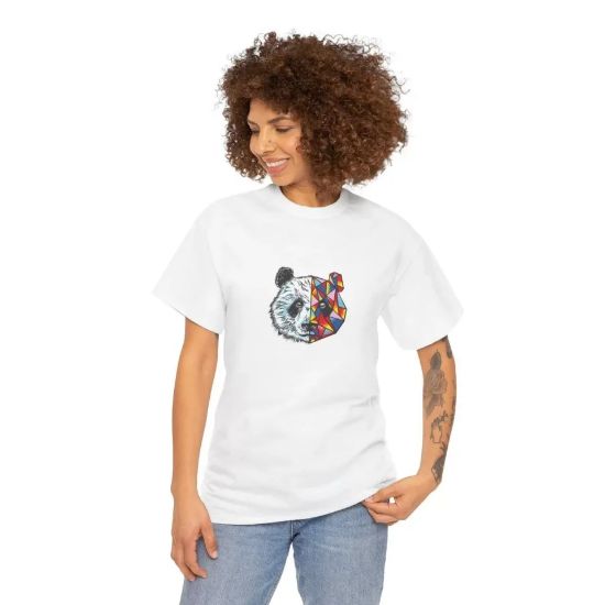 Unisex Bisiklet Yaka Baskılı T-Shirt - Beyaz resmi