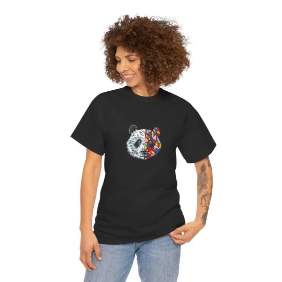 Unisex Bisiklet Yaka Baskılı T-Shirt - Siyah resmi