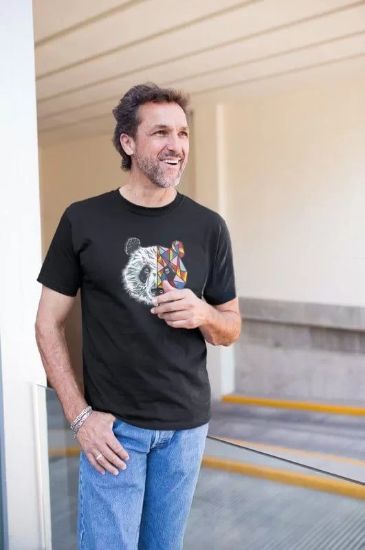 Erkek Bisiklet Yaka Baskılı Oversize T-Shirt - Siyah resmi