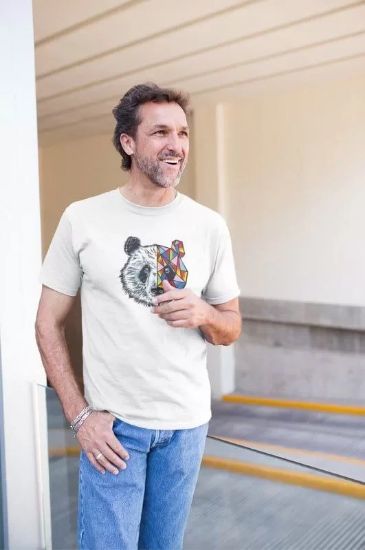 Erkek Bisiklet Yaka Baskılı Oversize T-Shirt - Beyaz resmi