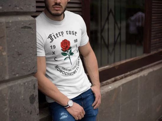 Erkek Bisiklet Yaka Baskılı Oversize T-Shirt - Beyaz resmi