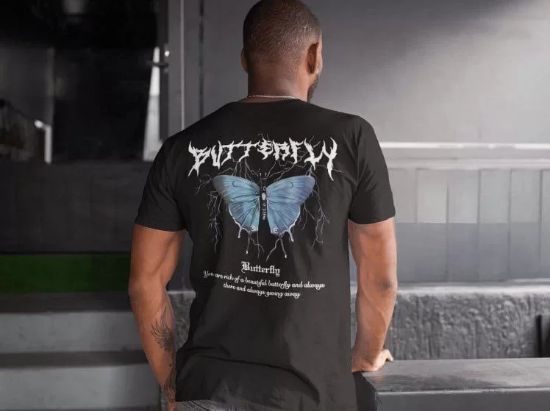 Erkek Bisiklet Yaka Baskılı Oversize T-Shirt - Siyah resmi