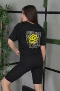 Unisex Bisiklet Yaka Baskılı Oversize T-Shirt - Siyah resmi