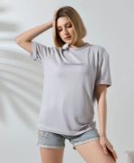 Unisex Bisiklet Yaka Baskılı Slim Fit T-Shirt - Boyalı Gri resmi